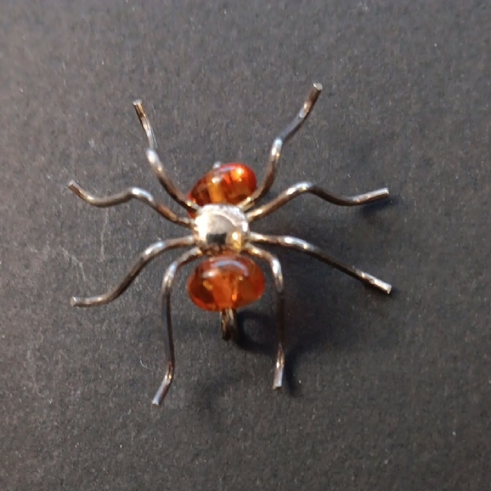 VTG Sterling Silver Baltic Amber Spider Brooch Pin - Picture 5 of 8
